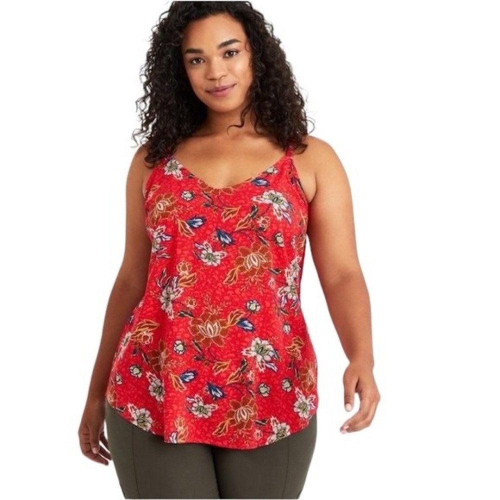 Torrid Womens Ava Bright Summer Tank Top Sz 2 Red Floral Adjustable NWT $39.50